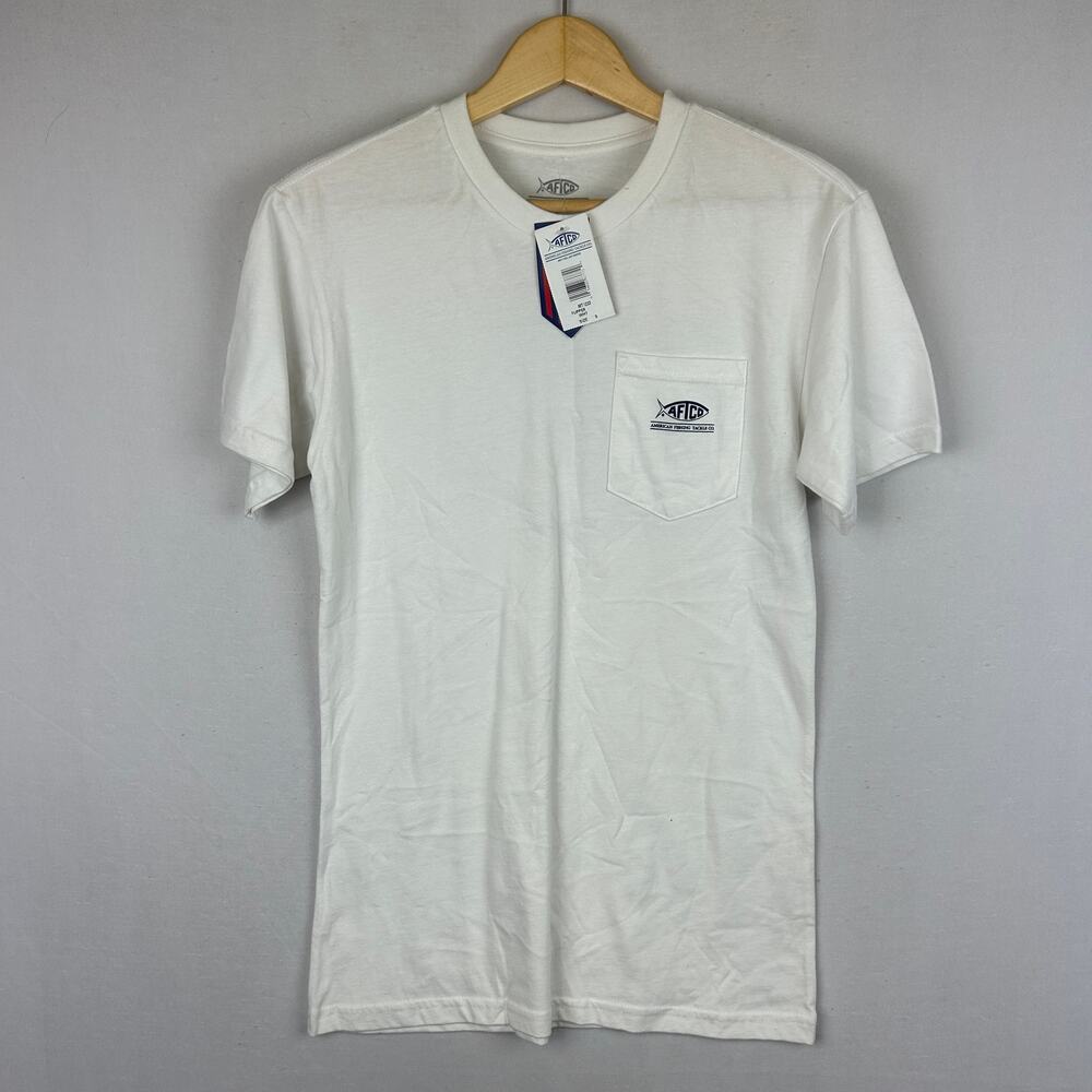 AFTCO Fishing Flipper Pocket T Shirt White Short Sleeve Men's Size S